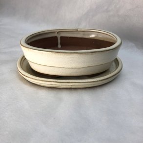 Bonsai-sk�l, str. 1, glaseret, oval, creme