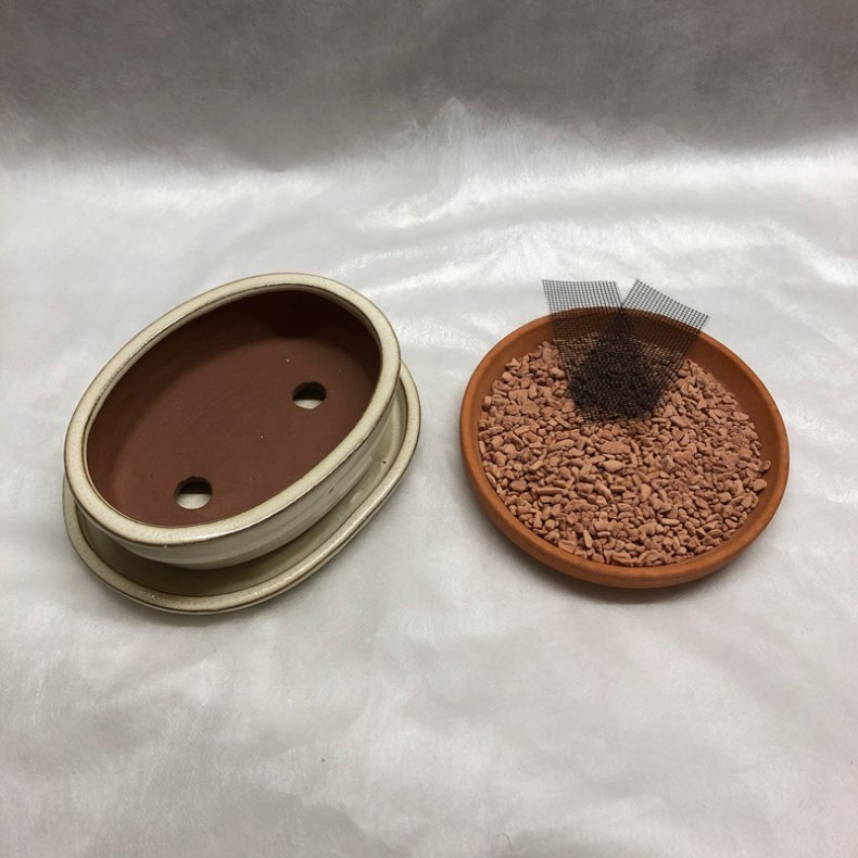 Bonsai-sk�l, str. 1, glaseret, oval, creme