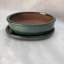 Bonsai-skl, str. 1, glaseret, oval, mrkegrn