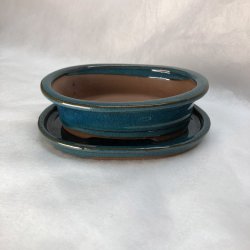 Bonsai-skl, str. 1, glaseret, oval med kant, bl