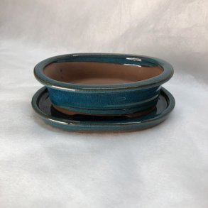 Bonsai-skl, str. 1, glaseret, oval med kant, bl