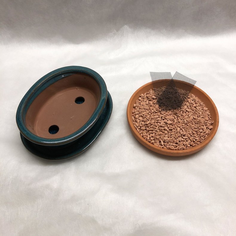 Bonsai-sk�l, str. 1, glaseret, oval med kant, bl�