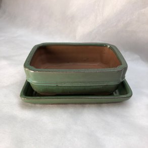 Bonsai-sk�l, str. 1, glaseret, rektangul�r, gr�n