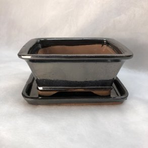 Bonsai-sk�l, str. 1, glaseret, rektangul�r med kant, kobber