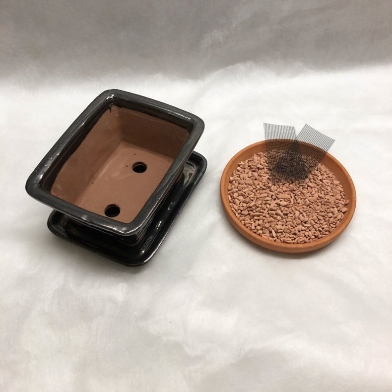 Bonsai-sk�l, str. 1, glaseret, rektangul�r med kant, kobber