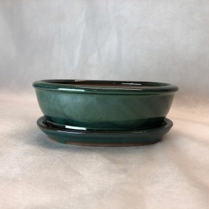 Bonsai-sk�l, str. 2, glaseret, oval, gr�n