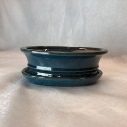 Bonsai-sk�l, str. 2, glaseret, oval med kant, bl�