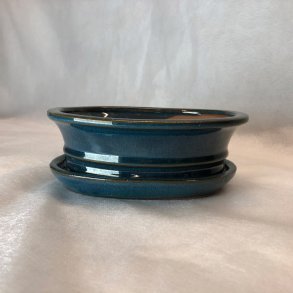 Bonsai-sk�l, str. 2, glaseret, oval med kant, bl�