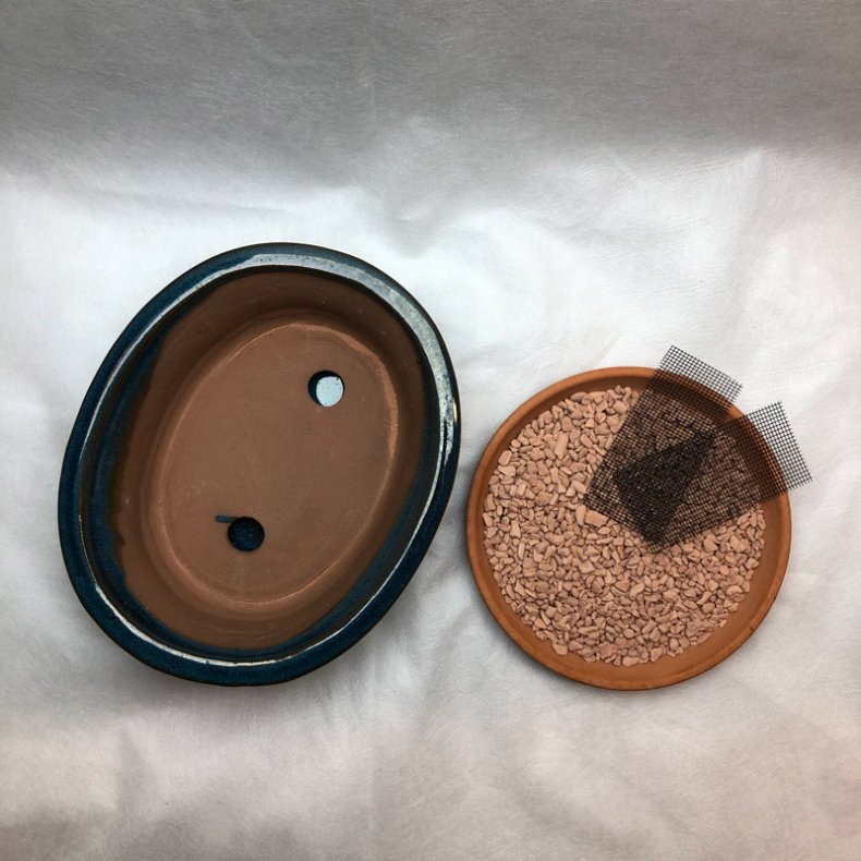 Bonsai-sk�l, str. 2, glaseret, oval med kant, bl�