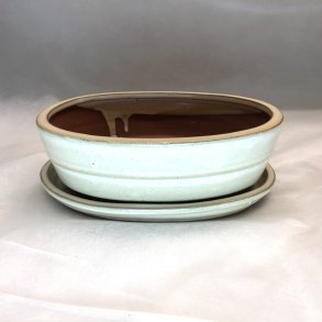 Bonsai-skl, str. 3, glaseret, oval, creme