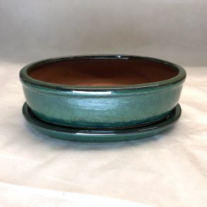 Bonsai-skl, str. 3, glaseret, oval, mrkegrn