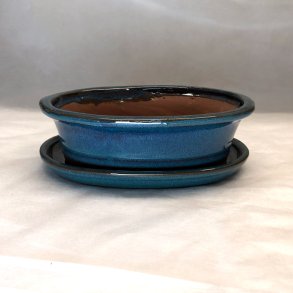Bonsai-skl, str. 3, glaseret, oval med kant, bl