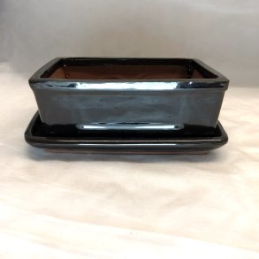 Bonsai-sk�l, str. 3, glaseret, rektangul�r, sort