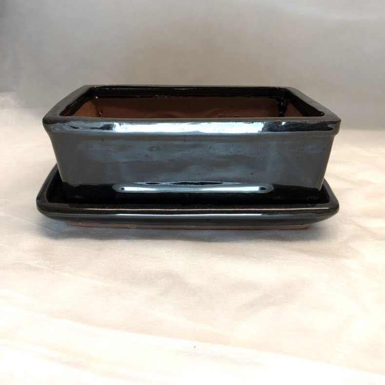 Bonsai-sk�l, str. 3, glaseret, rektangul�r, sort