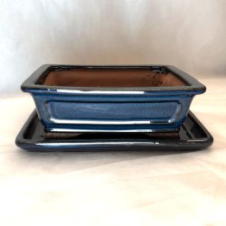 Bonsai-sk�l, str. 3, glaseret, rektangul�r med kant, bl�