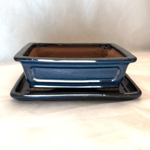 Bonsai-sk�l, str. 3, glaseret, rektangul�r med kant, bl�