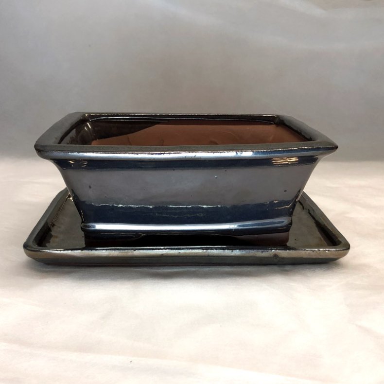 Bonsai-sk�l, str. 3, glaseret, rektangul�r med kant, kobber