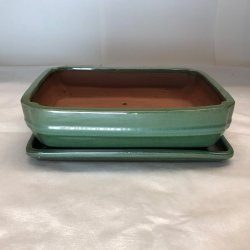 Bonsai-sk�l, str. 4, glaseret, rektangul�r, gr�n