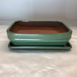 Bonsai-sk�l, str. 4, glaseret, rektangul�r, gr�n