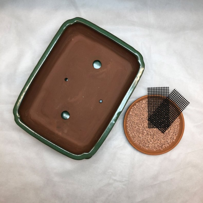 Bonsai-sk�l, str. 4, glaseret, rektangul�r, gr�n