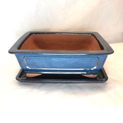 Bonsai-skl, str. 4, glaseret, rektangulr med kant, bl