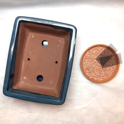 Bonsai-sk�l, str. 4, glaseret, rektangul�r med kant, bl�