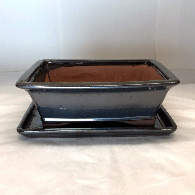 Bonsai-sk�l, str. 4, glaseret, rektangul�r med kant, kobber