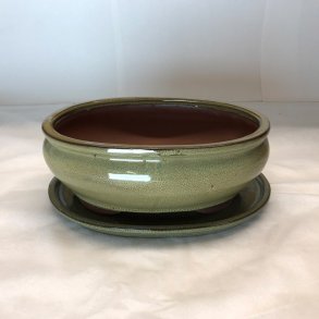 Bonsai-sk�l, str. 4, glaseret, rundoval, oliven