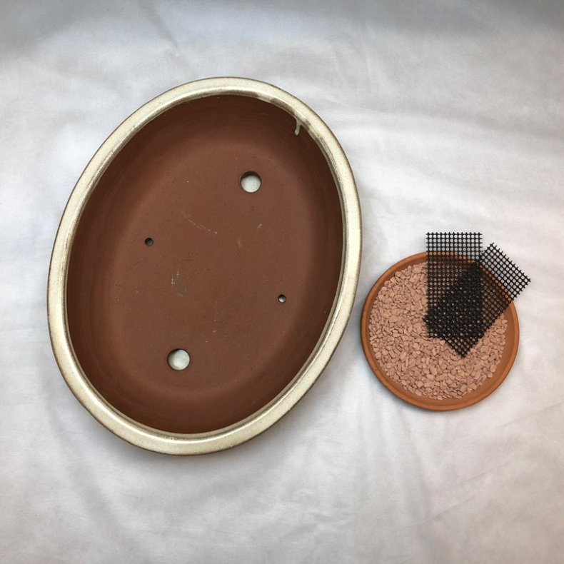 Bonsai-sk�l, str. 5, glaseret, oval, creme