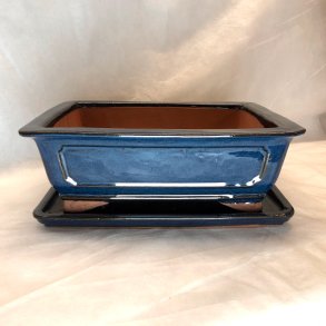 Bonsai-sk�l, str. 5, glaseret, rektangul�r med kant, bl�