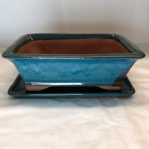 Bonsai-sk�l, str. 5, glaseret, rektangul�r med kant, flaskegr�n