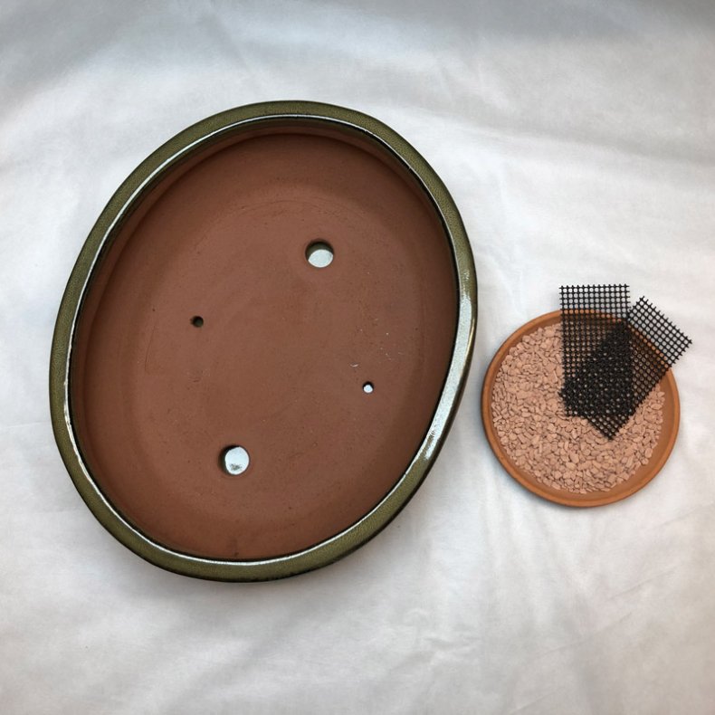 Bonsai-skl, str. 5, glaseret, rundoval, oliven