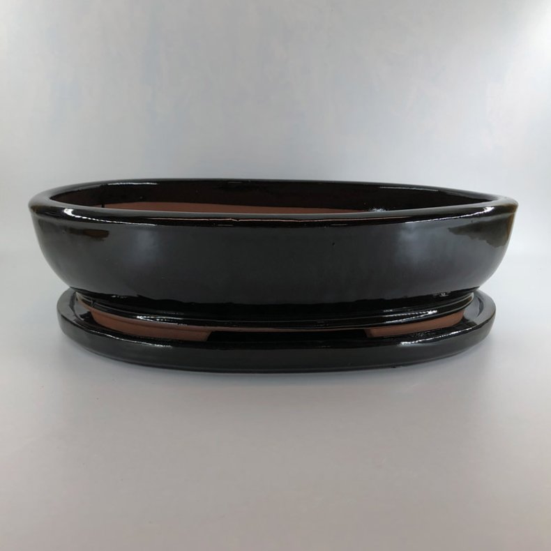 Bonsai-sk�l, str. 6, glaseret, oval, sort