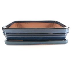 Bonsai-sk�l, str. 6, glaseret, rektangul�r, m�rkebl�