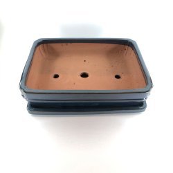 Bonsai-sk�l, str. 6, glaseret, rektangul�r, m�rkebl�