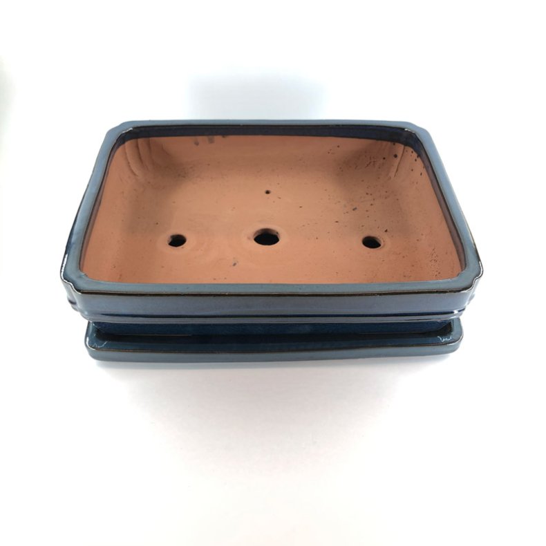 Bonsai-sk�l, str. 6, glaseret, rektangul�r, m�rkebl�