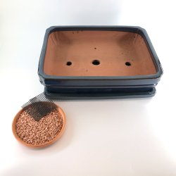 Bonsai-sk�l, str. 6, glaseret, rektangul�r, m�rkebl�