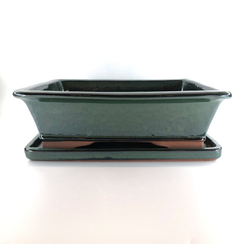Bonsai-sk�l, str. 6, glaseret, rektangul�r, gr�n