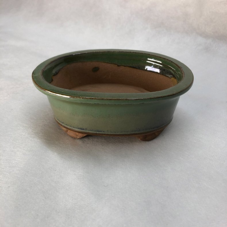 Bonsai-skl, str. 0, glaseret, oval med kant, grn