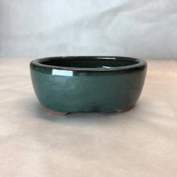 Bonsai-sk�l, str. 0, glaseret, oval, m�rkegr�n