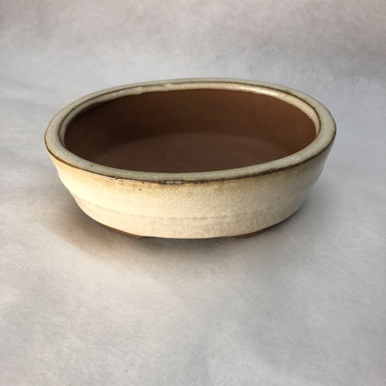 Bonsai-skl, str. 1, glaseret, oval, creme