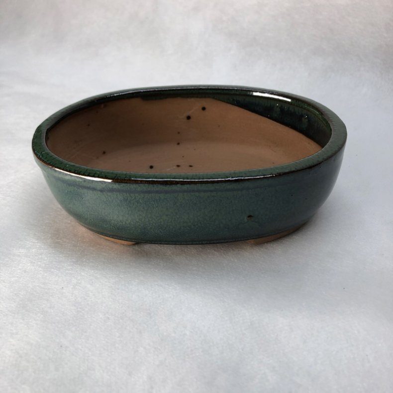 Bonsai-skl, str. 1, glaseret, oval, mrkegrn