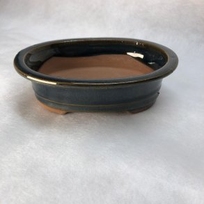 Bonsai-skl, str. 1, glaseret, oval med kant, mrkebl