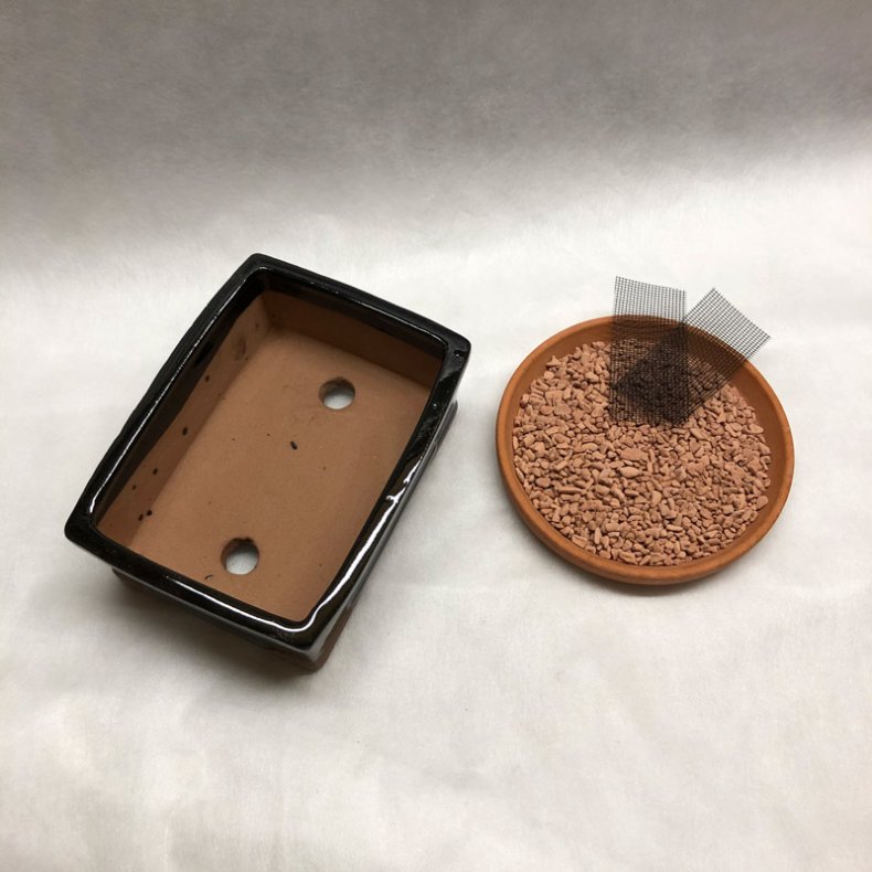 Bonsai-sk�l, str. 1, glaseret, rektangul�r, sort