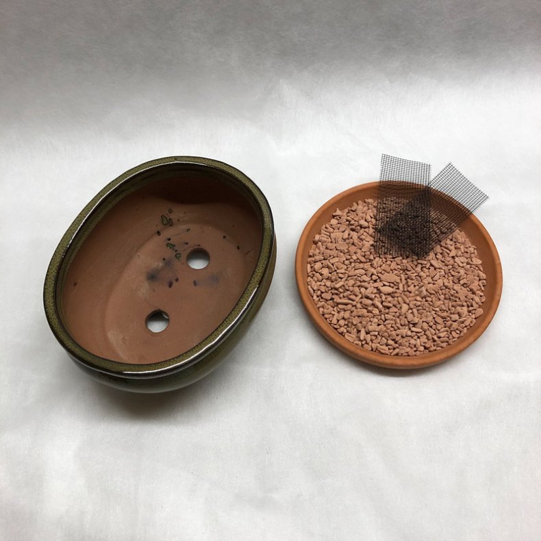 Bonsai-skl, str. 1, glaseret, rund oval, oliven