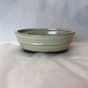Bonsai-sk�l, str. 2, glaseret, oval, creme