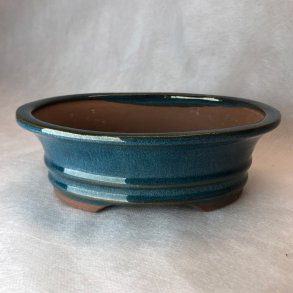 Bonsai-skl, str. 2, glaseret, oval med kant, mrkebl