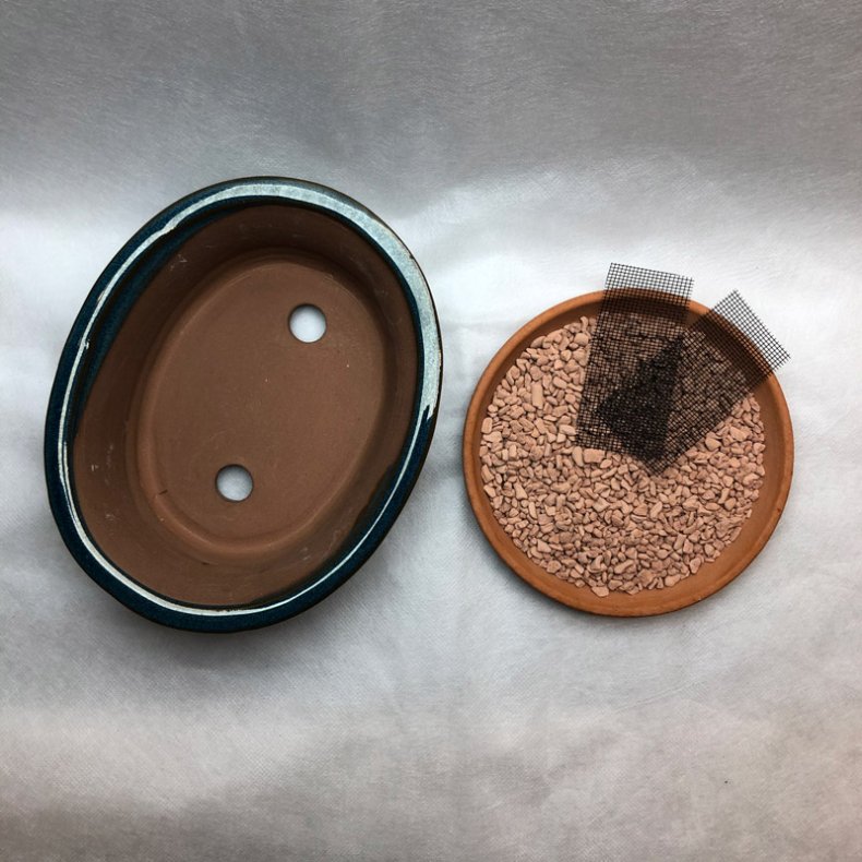 Bonsai-skl, str. 2, glaseret, oval med kant, mrkebl