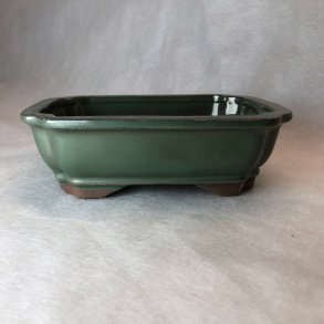Bonsai-sk�l, str. 2, glaseret, rektangul�r med kant, gr�n