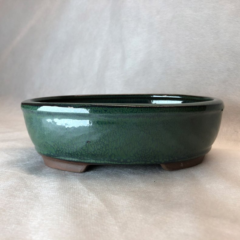 Bonsai-sk�l, str. 3, glaseret, oval, m�rkegr�n